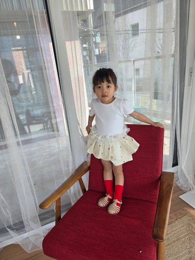 Color04｜(75-115cm) 刺繡愛心荷葉褲裙2