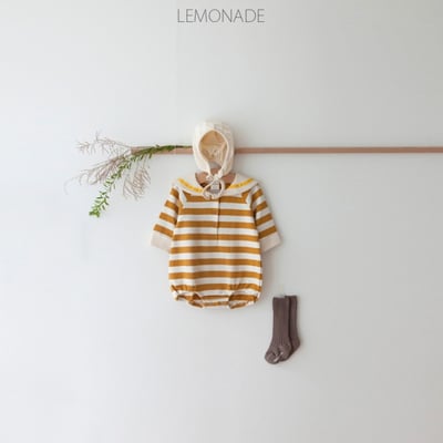 LEMONADE29｜(55cm-85cm) 2色粗條紋包屁衣含帽子20