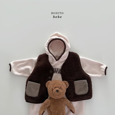 Bonito59｜(3m-18m) 英字撞色連帽連身衣7