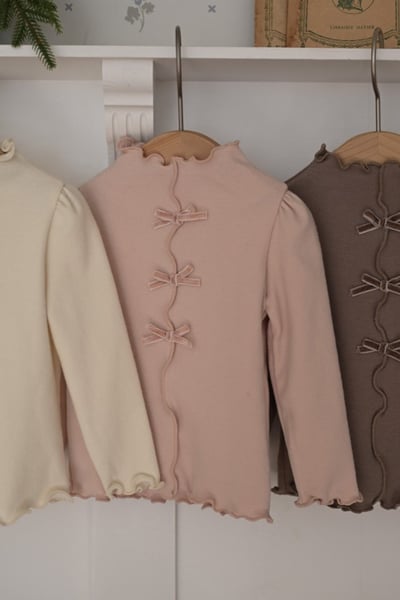 ROA39｜(6m-18m) 3色蝴蝶結緞帶捲邊上衣4