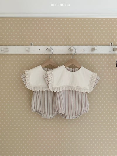 Bebe holic20｜(3m-18m) 翻領條紋連身服1