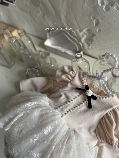 Marron 59｜(3m-18m) 宮廷袖珍珠蕾絲薄紗包屁衣5