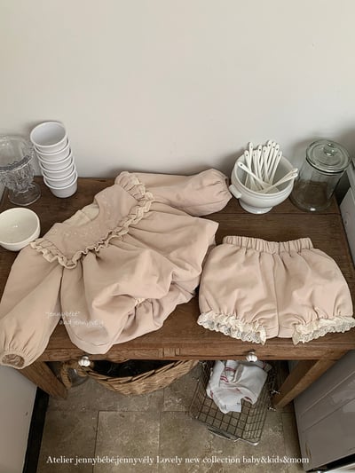 JE 650｜(73-100cm)  刺繡泡泡花邊套裝3