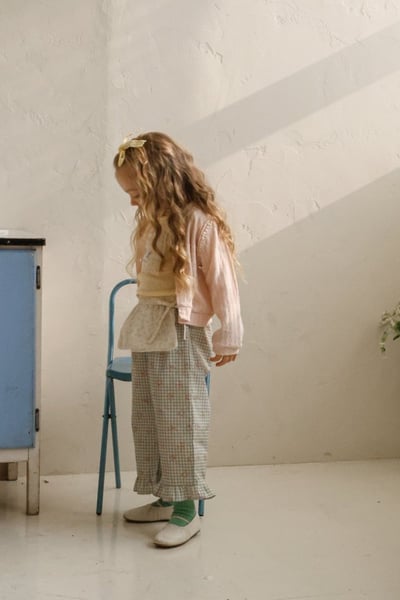 FLO36｜(75-140) 3色法式圍裙碎花荷葉長褲10