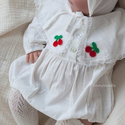 LEMONADE39｜(55cm-85cm) 1色櫻桃蕾絲花邊翻領包屁衣含帽子6