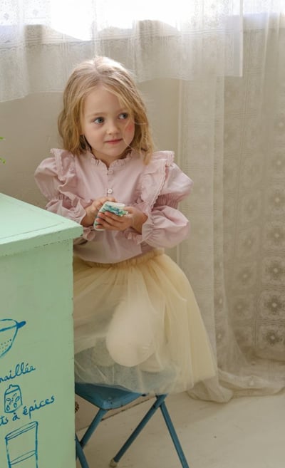 FLO20｜(75-140) 2色荷葉滾邊飛袖襯衫11