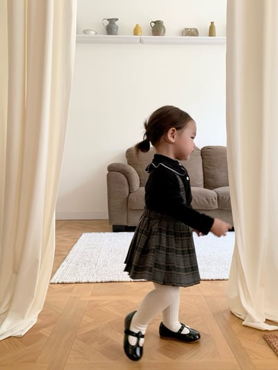 JE562｜(73cm-100cm) 格紋百褶吊帶包屁裙/立領荷葉上衣14