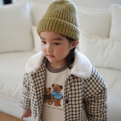 neneru23｜(70cm-125cm) 1色刷毛領格紋夾層棉外套9