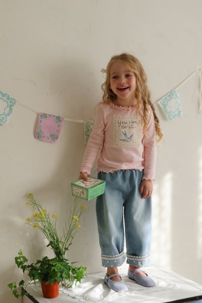 FLO14｜(75-140) 2色蕾絲波點反摺牛仔褲1