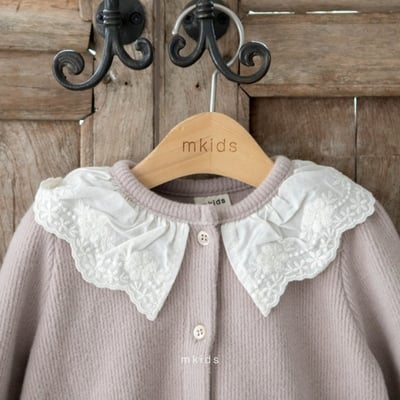 M-KIDS29｜(65-115cm) 3色蕾絲領荷葉邊開襟外套4