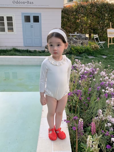 JE30｜(73-130cm) 蕾絲花邊防曬50+泳衣-長袖7