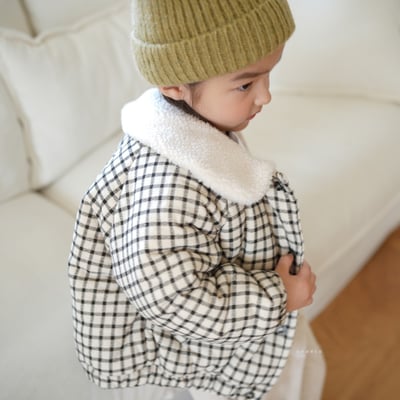 neneru23｜(70cm-125cm) 1色刷毛領格紋夾層棉外套5