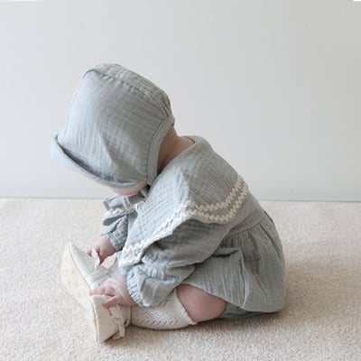 LEMONADE35｜(55cm-85cm) 2色滾邊大翻領包屁衣含帽子3