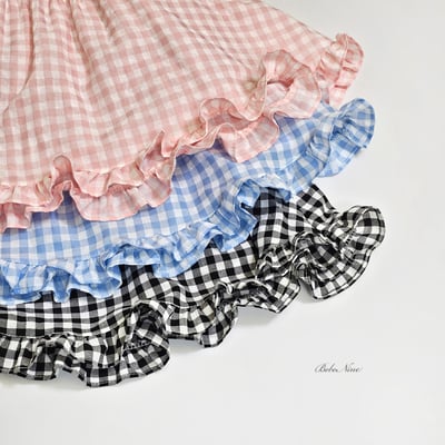 bebe nine14  (65cm-115cm) 3色格子摺邊雪紡衫3