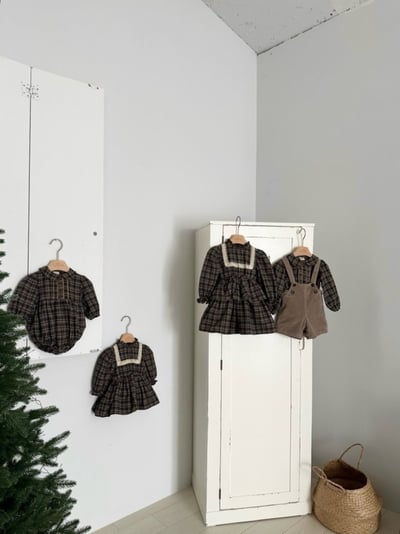 MONBEBE22｜(3m-24m) 冬季格紋滾邊包屁衣6