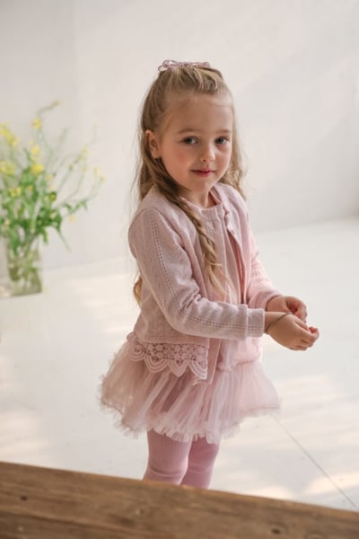 FLO54｜(75-140) 2色針織蕾絲滾邊開襟外套1