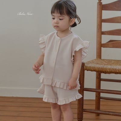 bebe nine45  (65cm-115cm) 2色荷葉鈕釦開衫套裝1