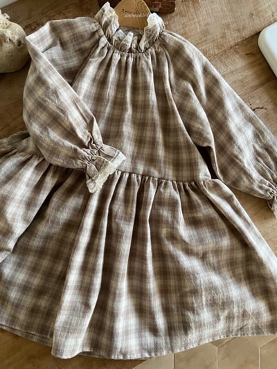 Anne Shirley16｜(1y-5y) 1色格紋蕾絲縮口洋裝10
