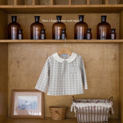 M-KIDS33｜(65-115cm) 2色格紋圓領抓皺襯衫6