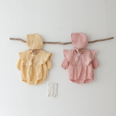 LEMONADE14｜(55cm-85cm) 2色波浪邊大翻領包屁衣含帽子1