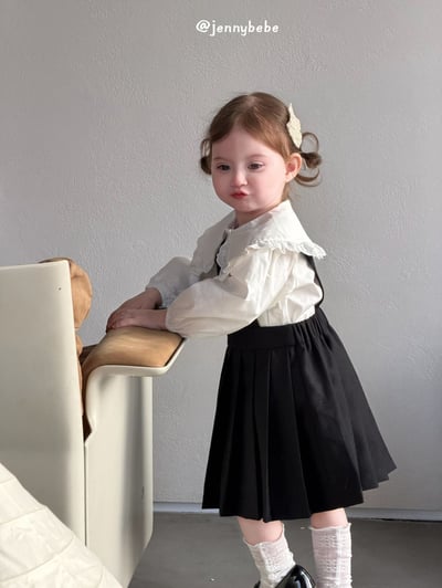 JE723｜(73-100cm) 蕾絲翻領襯衫/百褶吊帶裙8