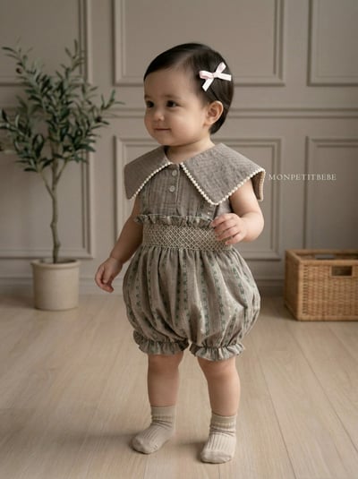 Mon petit08｜(66-90cm) 抓皺壓花吊帶包屁衣9