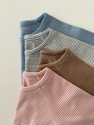 Cieldemaman04｜(6M~15M)  4色條紋長袖包屁衣服2