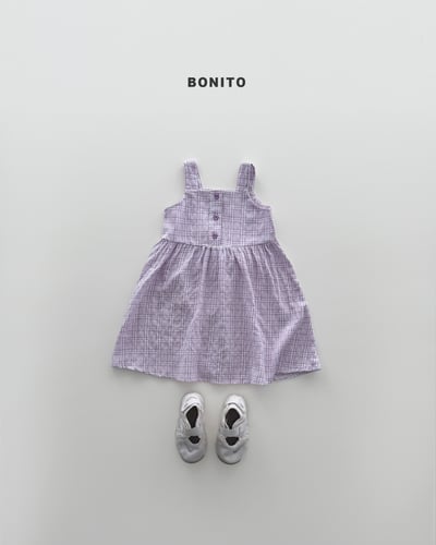 Bonito03｜(75cm-125cm) 2色田園格子吊帶洋裝4