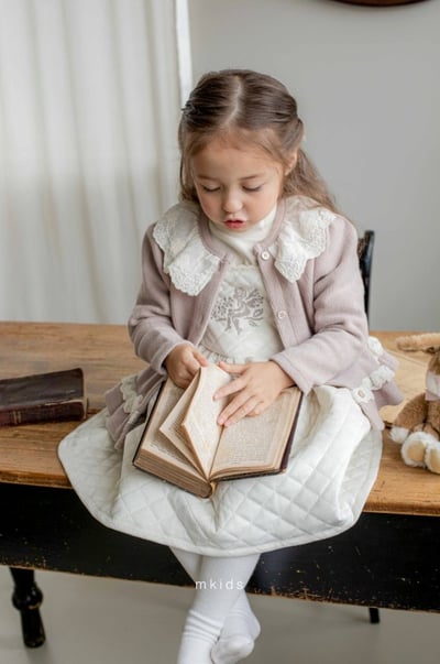 M-KIDS23｜(65-115cm) 2色絎縫蕾絲滾邊洋裝10