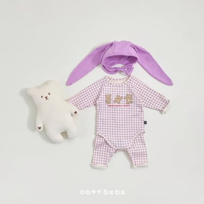 Oottbebe17｜(0m-12m) 格子熊熊居家包屁衣褲子套裝12