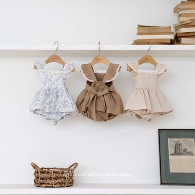 M-KIDS36｜(65-80cm) 綁帶摺邊包屁衣1