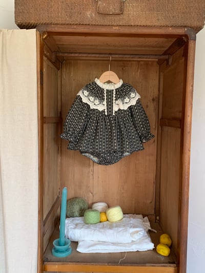 JE612｜(66cm-100cm) 碎花蕾絲花邊領包屁衣3