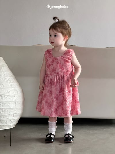 JE726｜(80-130cm) 粉嫩玫瑰花綁帶蓬蓬洋裝5