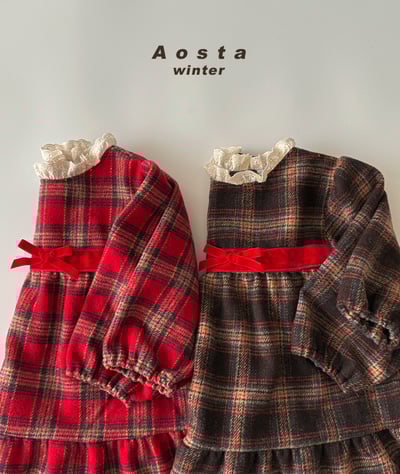 AOSTA32｜(6m-5y) 格紋蕾絲洋裝3