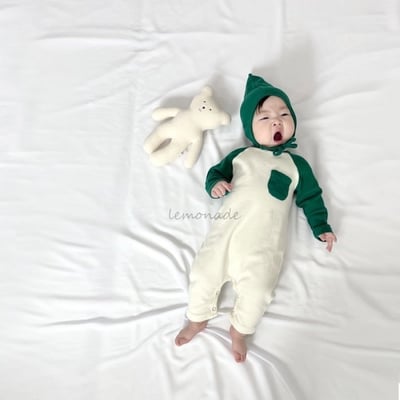 LEMONADE47｜(55cm-85cm) 3色撞色口袋連身包屁衣含帽子19