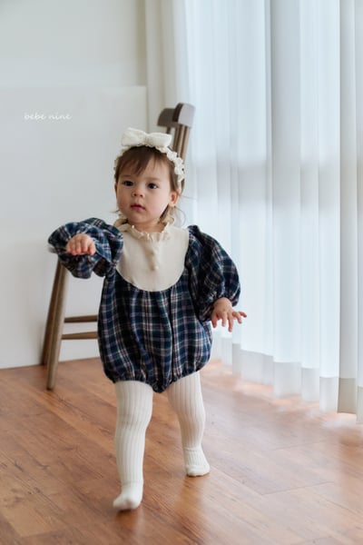 bebe nine12 (55cm-75cm) 2色荷葉立領格紋包屁衣6