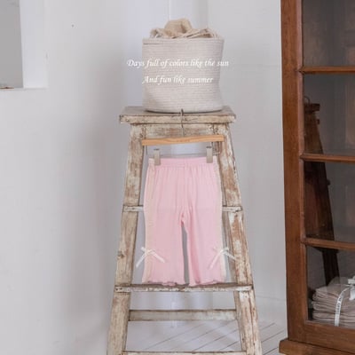 M-KIDS26｜(65-115cm) 蕾絲滾邊蝴蝶結長褲3