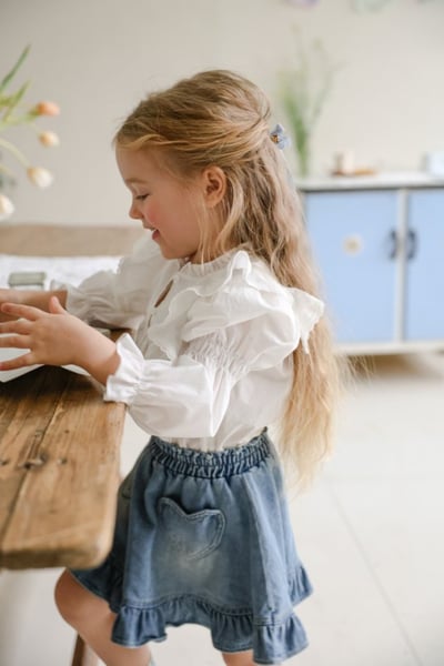 FLO20｜(75-140) 2色荷葉滾邊飛袖襯衫13