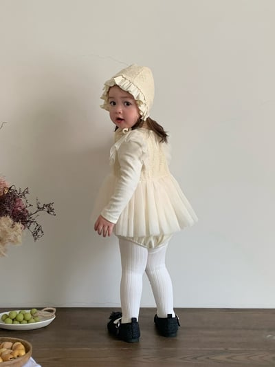 JE021｜(66cm-90cm) 蕾絲花紋薄紗包屁衣含帽子4