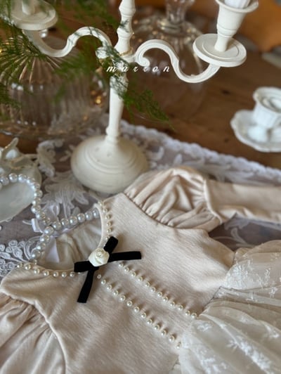 Marron 59｜(3m-18m) 宮廷袖珍珠蕾絲薄紗包屁衣10