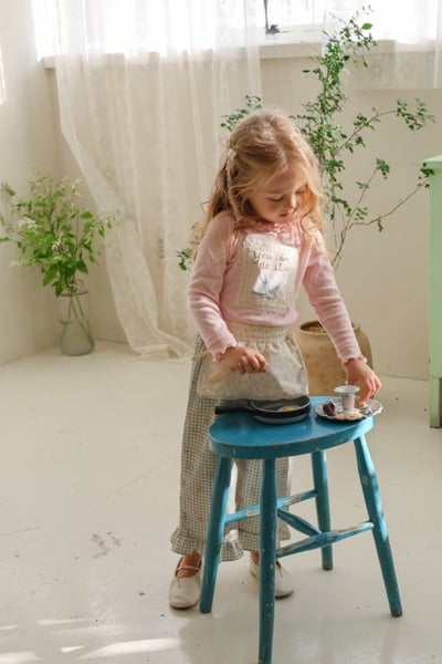 FLO36｜(75-140) 3色法式圍裙碎花荷葉長褲11