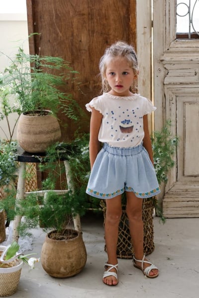 FLO25｜(75-140) 玫瑰邊牛仔短褲7