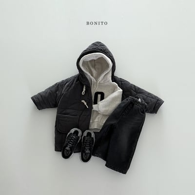 Bonito55｜(75cm-125cm) 牛角扣絎縫刷毛連帽大衣外套12