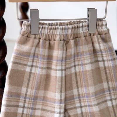 M-KIDS38｜(65-115cm) 2色磨毛格紋直筒褲3