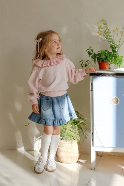 FLO29｜(75-140) 2色荷葉花瓣領縮口上衣10