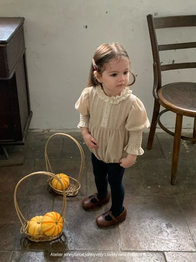 JE585｜(66-90cm) 蕾絲花邊領泡泡袖包屁衣10