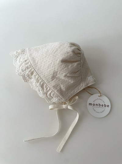 MONBEBE23｜(3m-24m) 蕾絲層次綁帶帽4