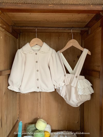 JE 606｜(73-100cm)  絨毛翻領吊帶褲套裝2