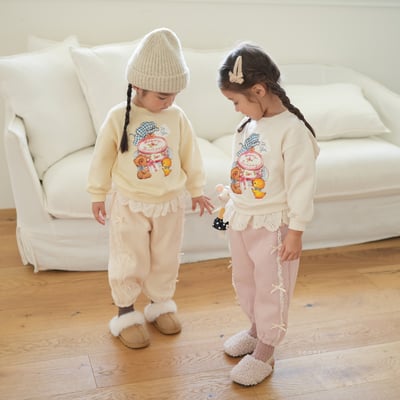 neneru32｜(85cm-125cm) 2色法式插畫蕾絲荷葉邊上衣5