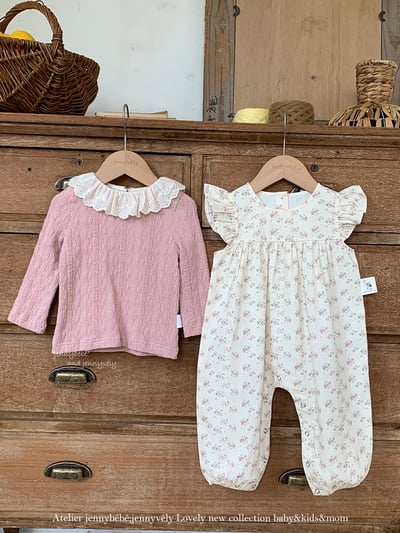 JE559｜(73-100cm) 蕾絲花邊領壓紋上衣/碎連身褲2